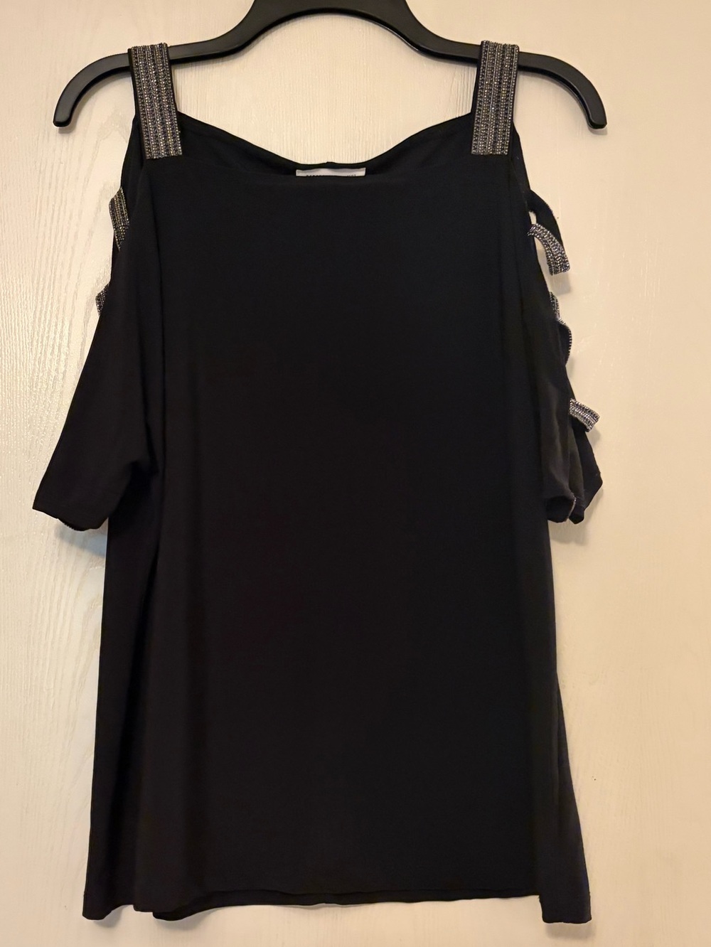 PerSeption Concept Black Cold-Shoulder Blouse with Beaded Straps